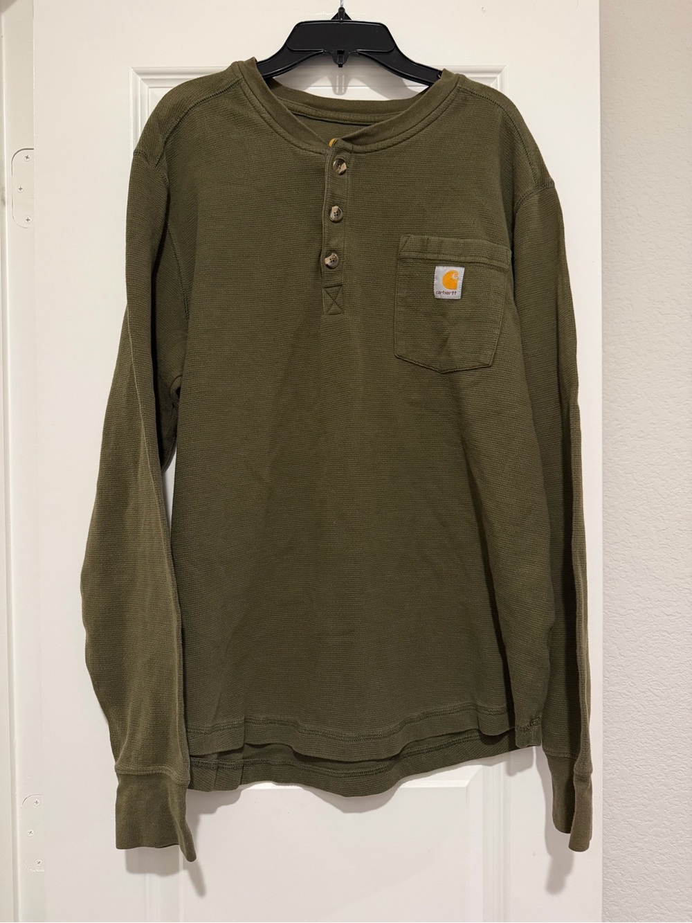 Carhartt Olive Green Long-Sleeve Henley with Pocket